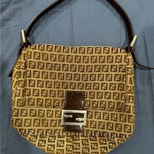 Fendi Monogram Brown and Tan Shoulder Bag with Saddle Shape